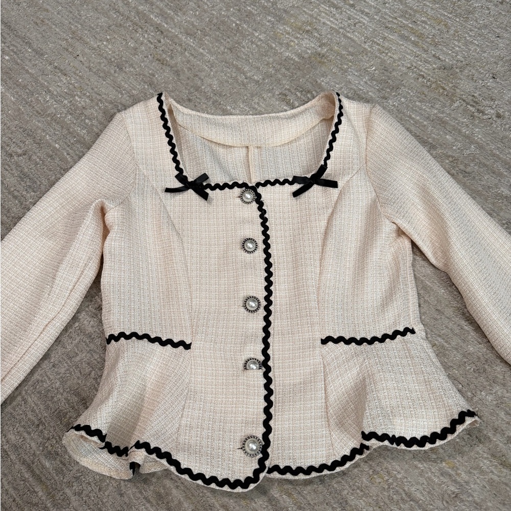 Cream Tweed Bow Trim Cardigan Jacket – Pearl Buttons